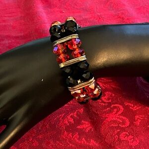 Elegant Black and Red Beaded Bracelet